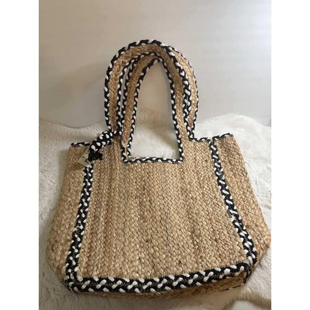 No Boundaries Large Jute Tote Bag Beach Boho Braided Knot New With Tags